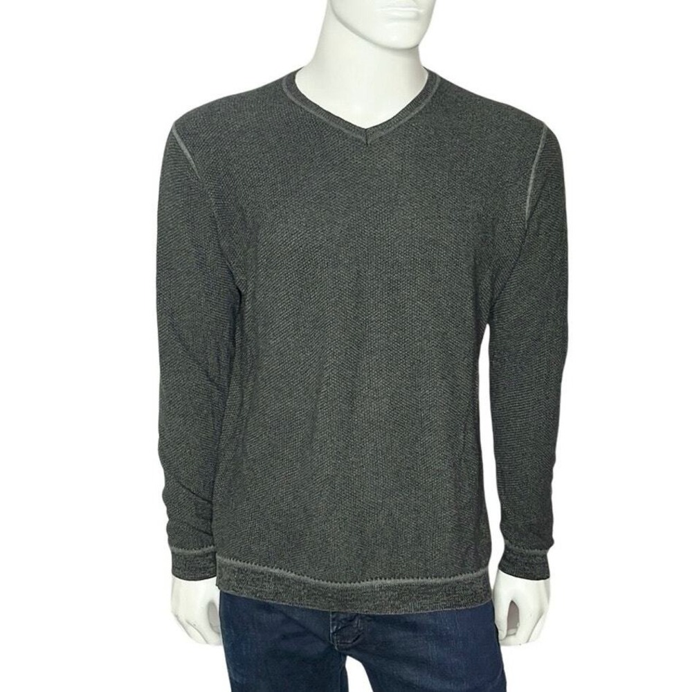 Tommy Bahama Sweater Mens Large Gray Cotton Textured V-Neck Long Sleeve EUC